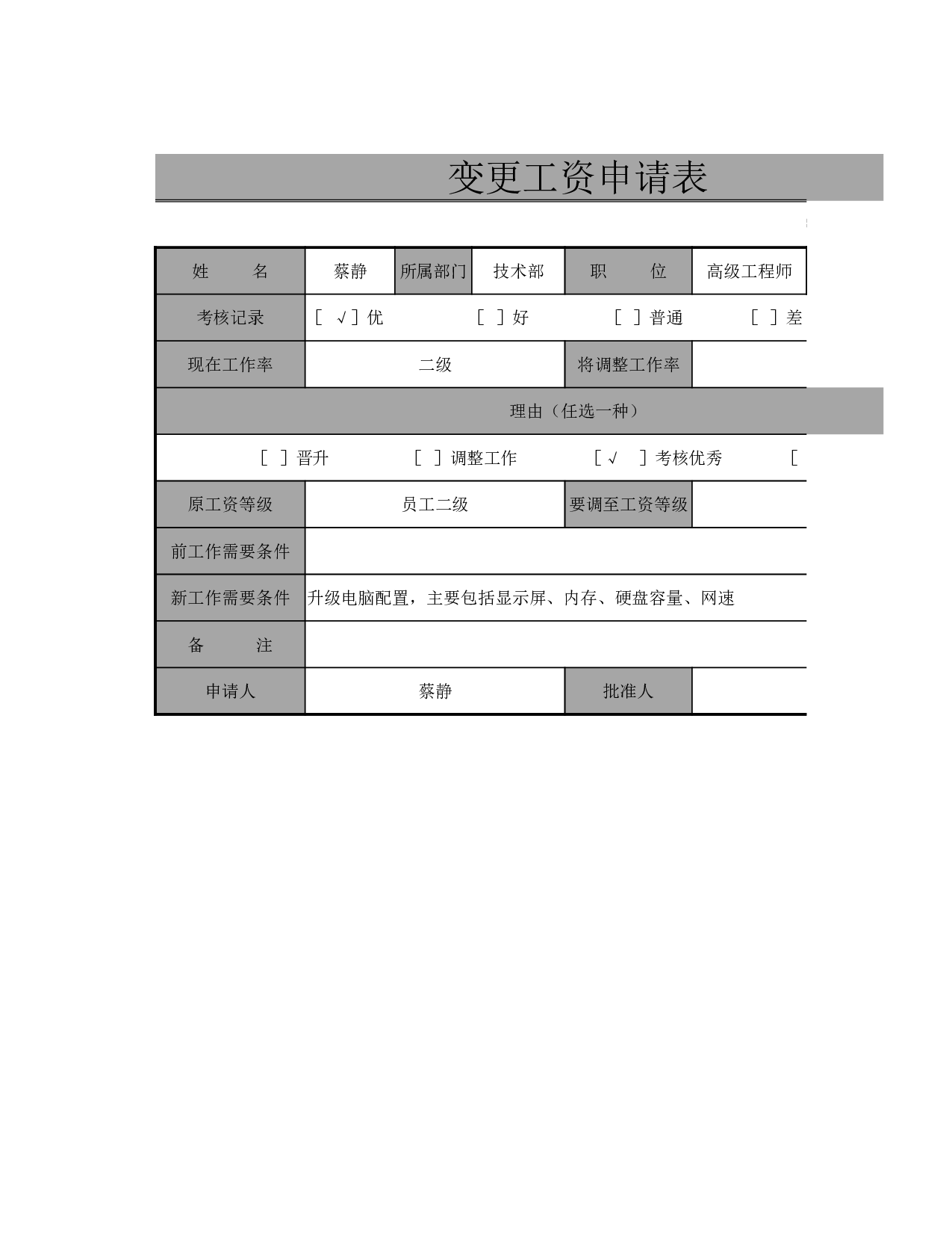 变更工资申请表.xlsx 第1页
