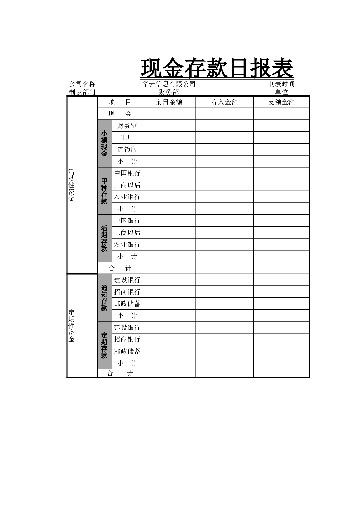 现金存款日报表.xlsx 第1页