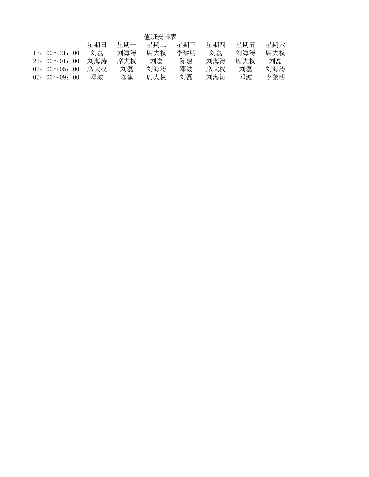 值班安排表.xls 第1页