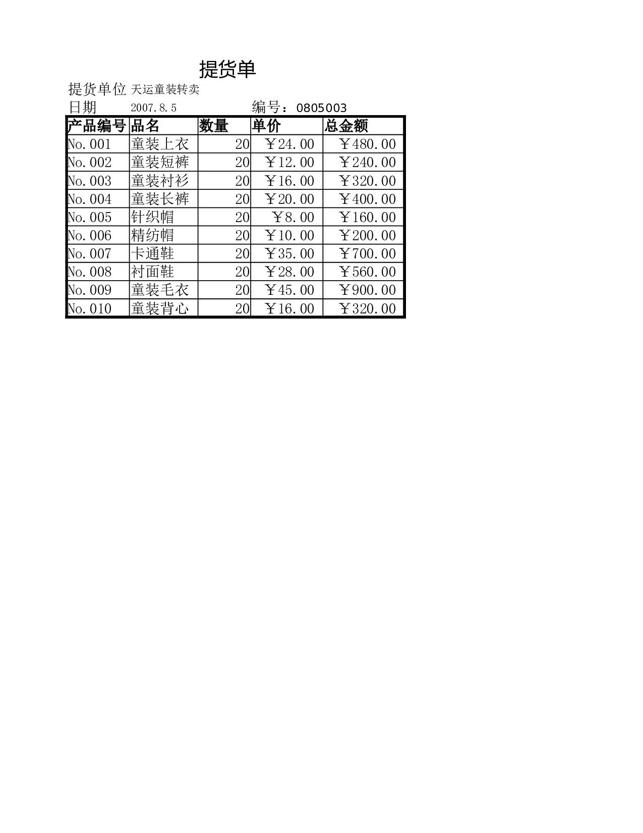 提货单.xlsx 第1页
