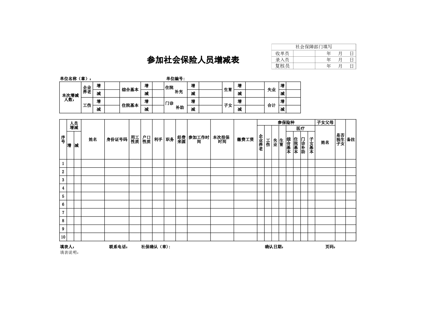 参加社会保险人员增减表.xlsx 第1页