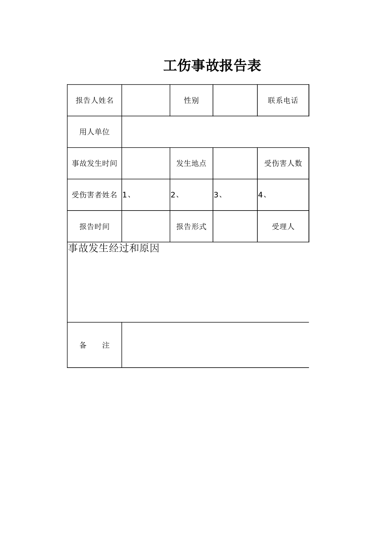 工伤事故报告表.xlsx 第1页