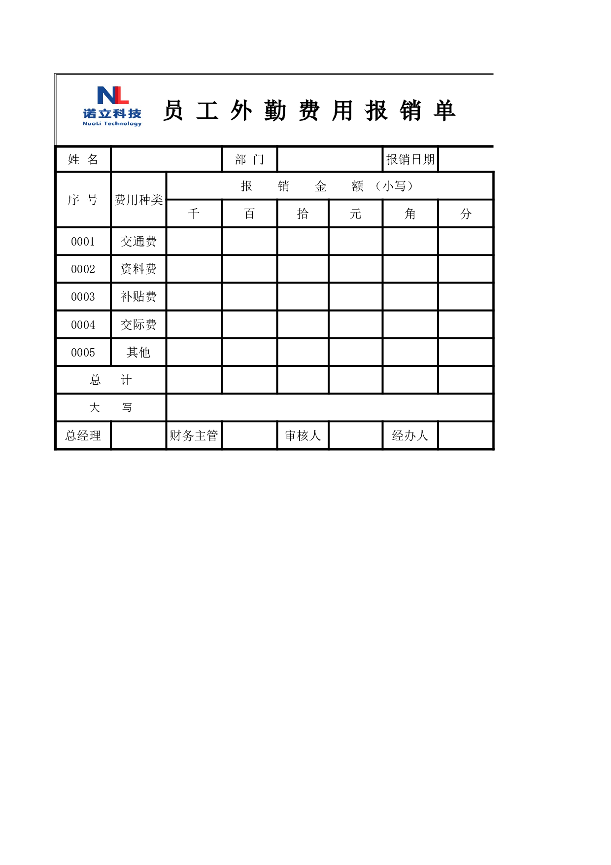 员工外勤费用报销单.xlsx 第1页