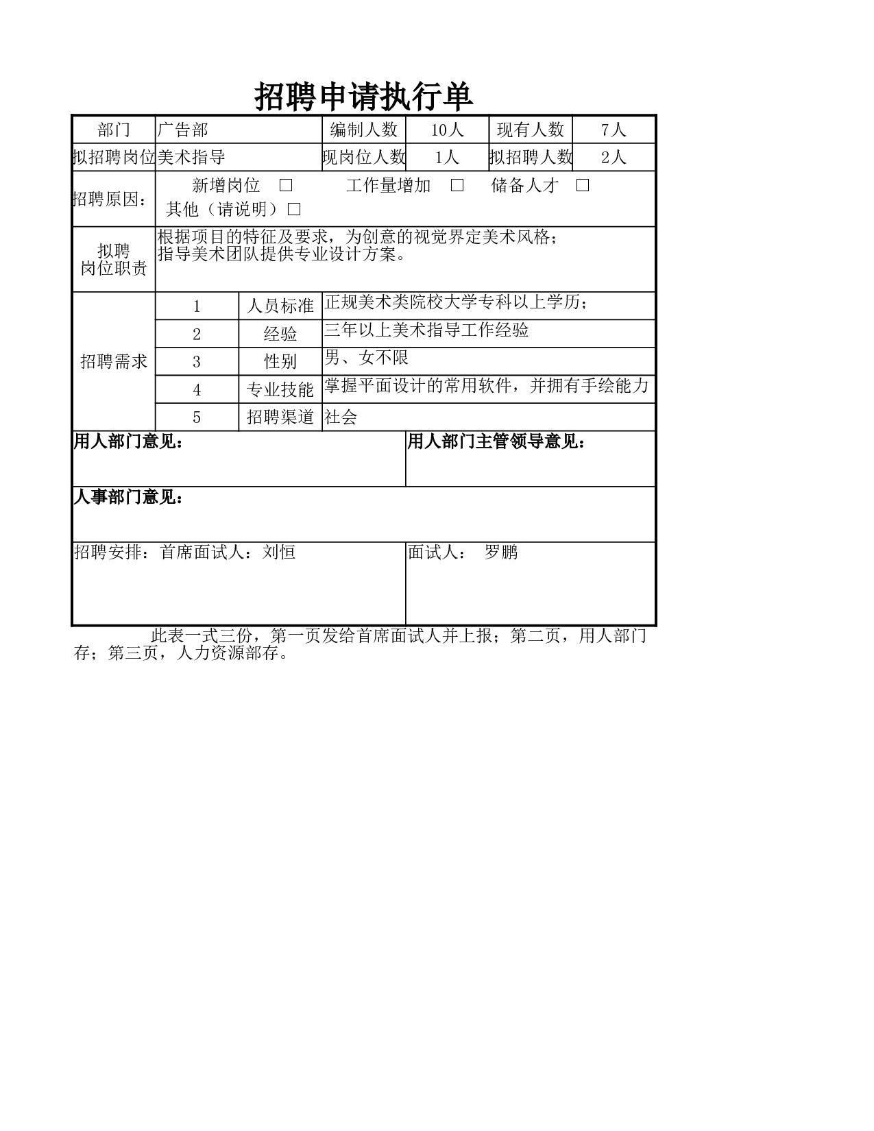 招聘申请执行单.xlsx 第1页