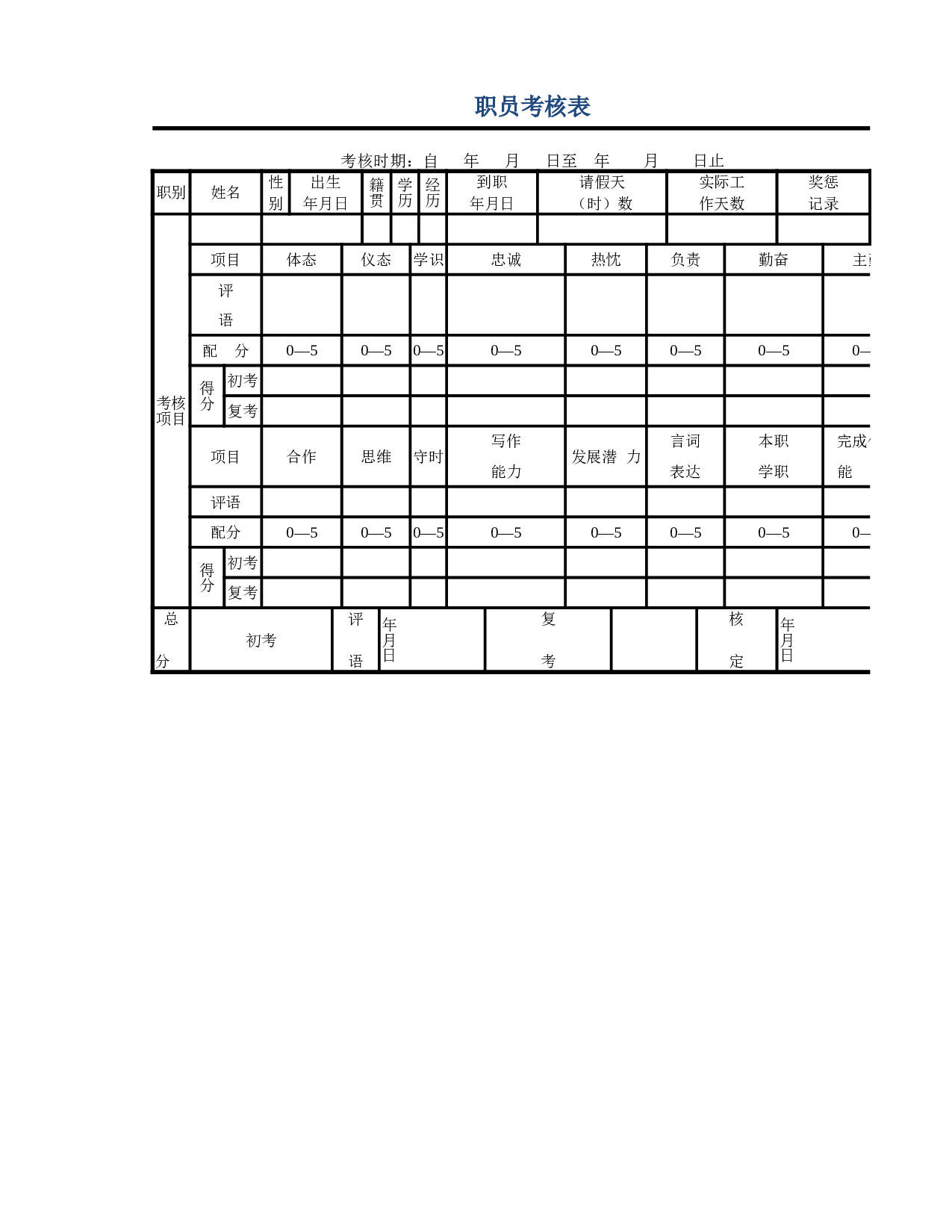 职员考核表.xlsx 第1页