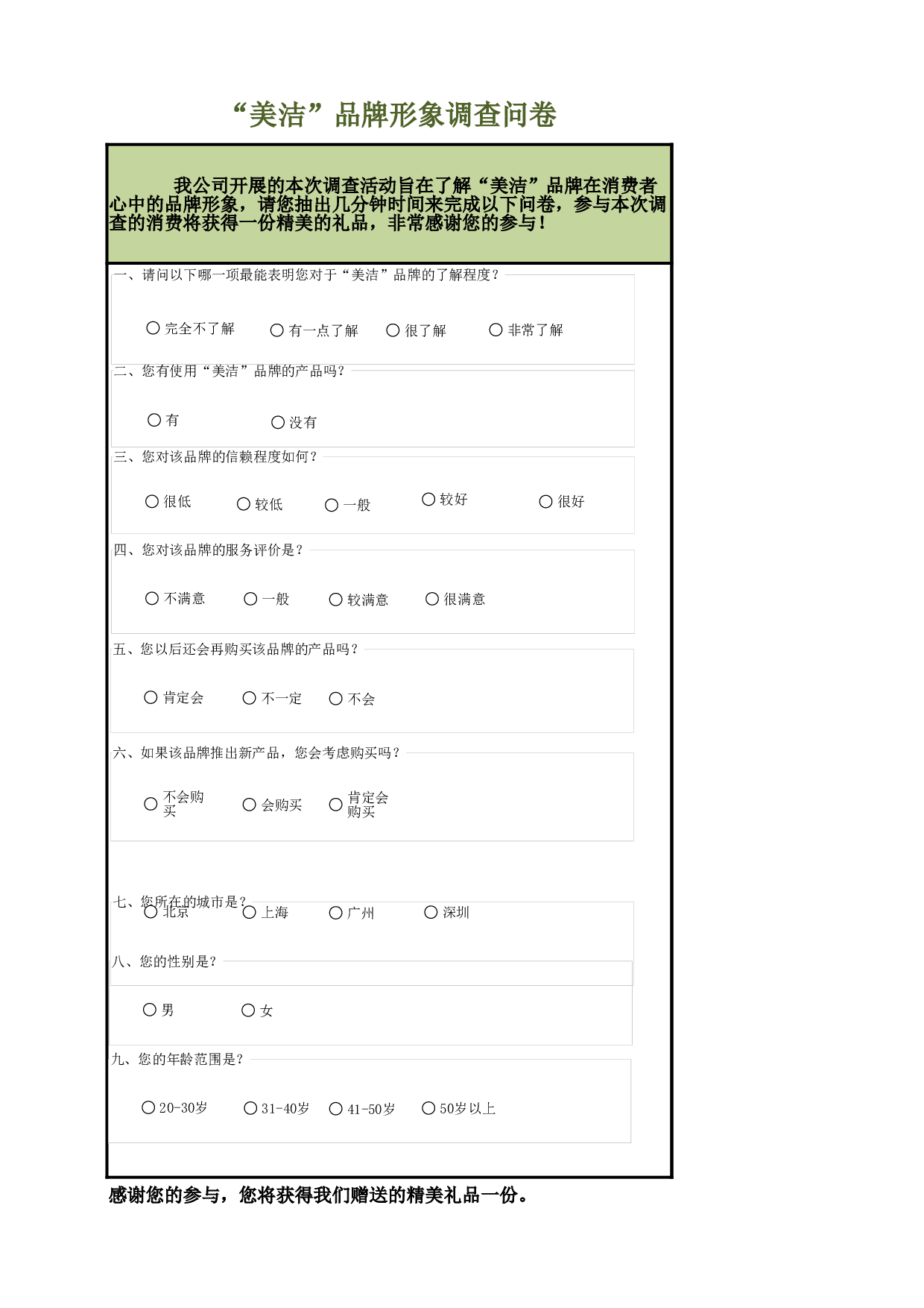 品牌形象调查结果与分析.xlsx 第1页