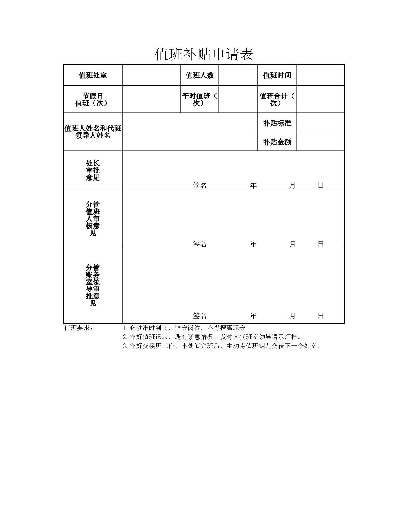 值班补贴申请表.xlsx 第1页