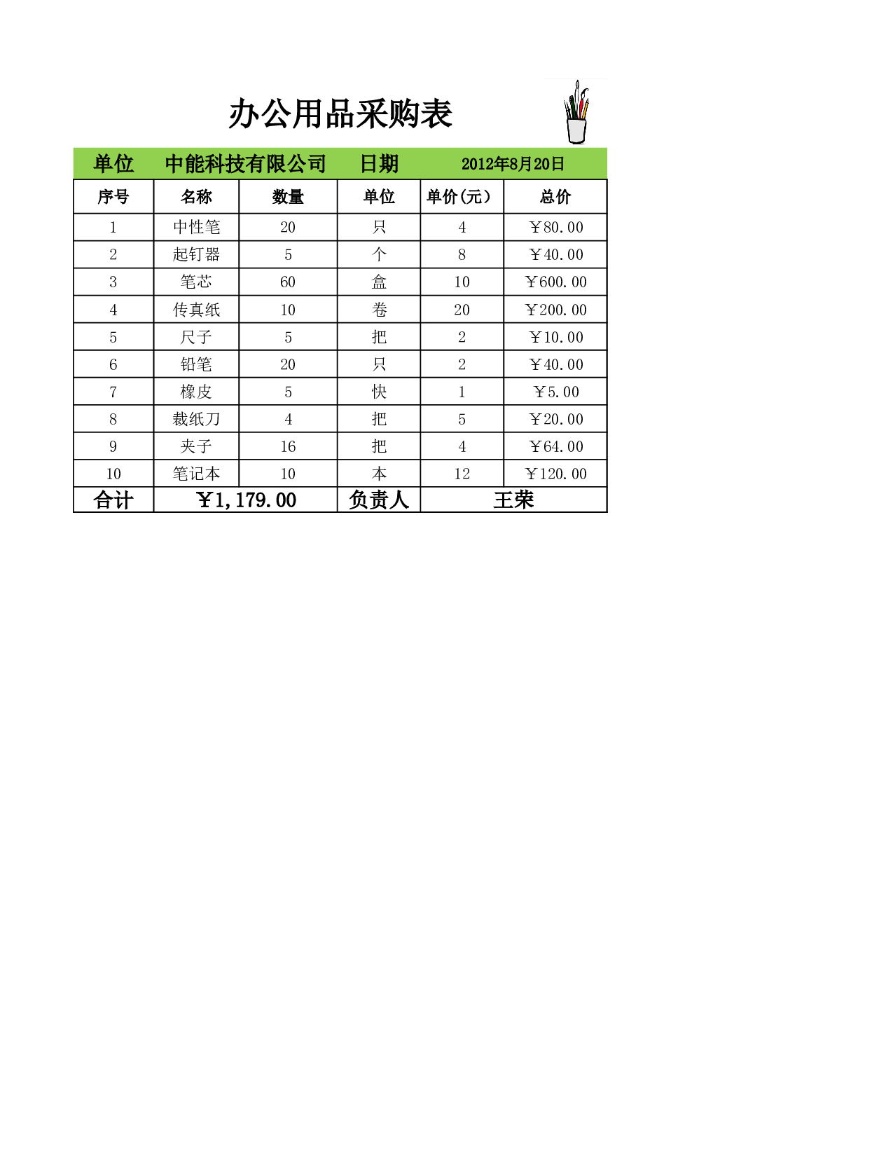 办公用品采购表.xlsx 第1页