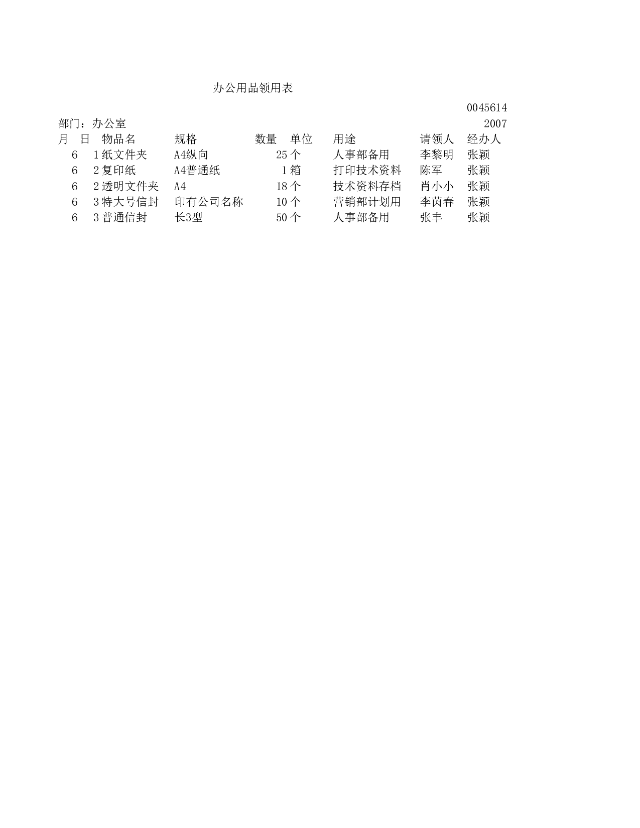 办公用品领用表.xlsx 第1页