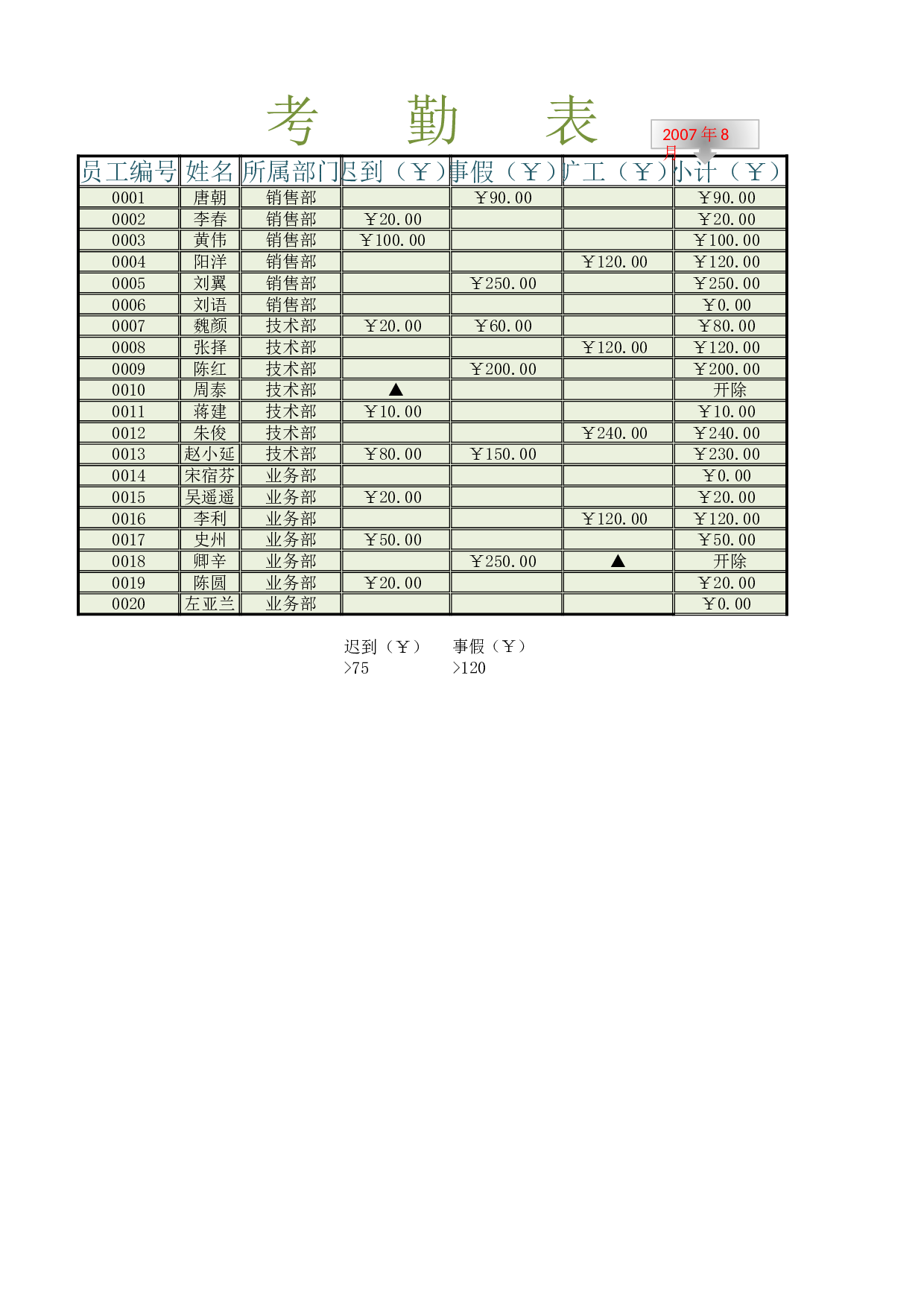 考勤表.xlsx 第1页