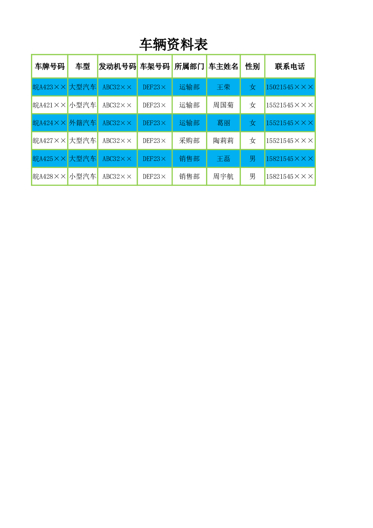 车辆资料表.xlsx 第1页