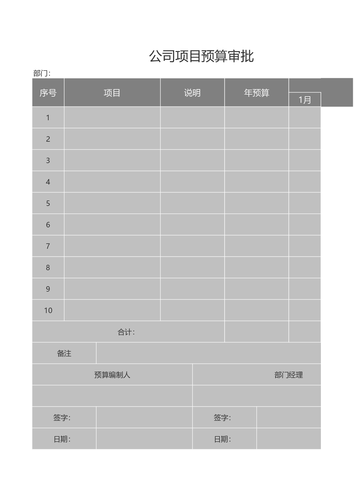 公司项目预算审批excel模板.xls 第1页