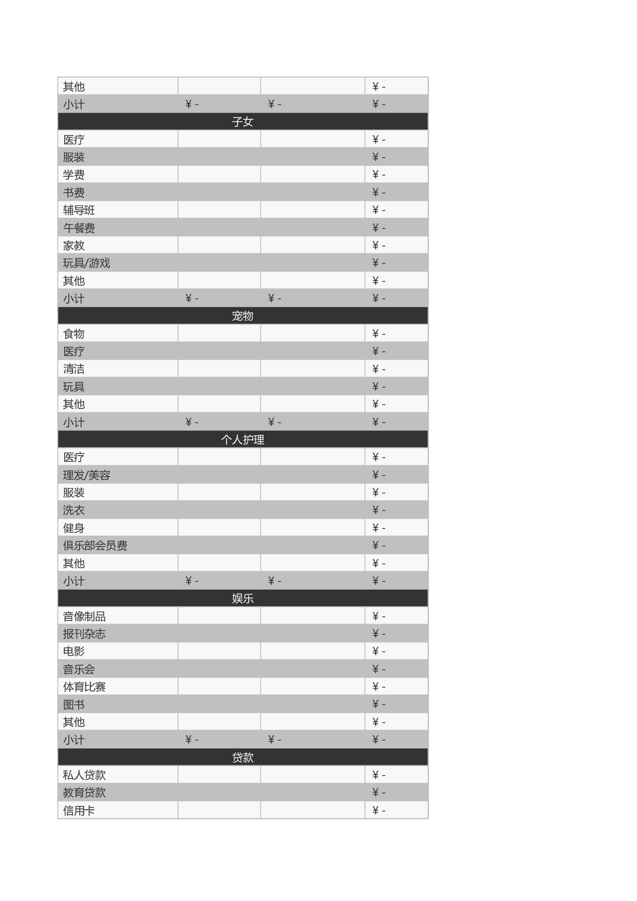 家庭月度预算excel模板.xls 第2页
