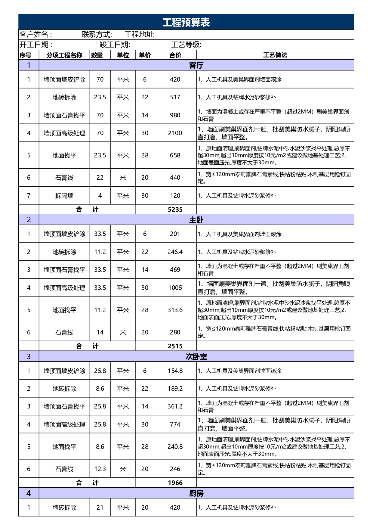 工程预算表.xls 第1页