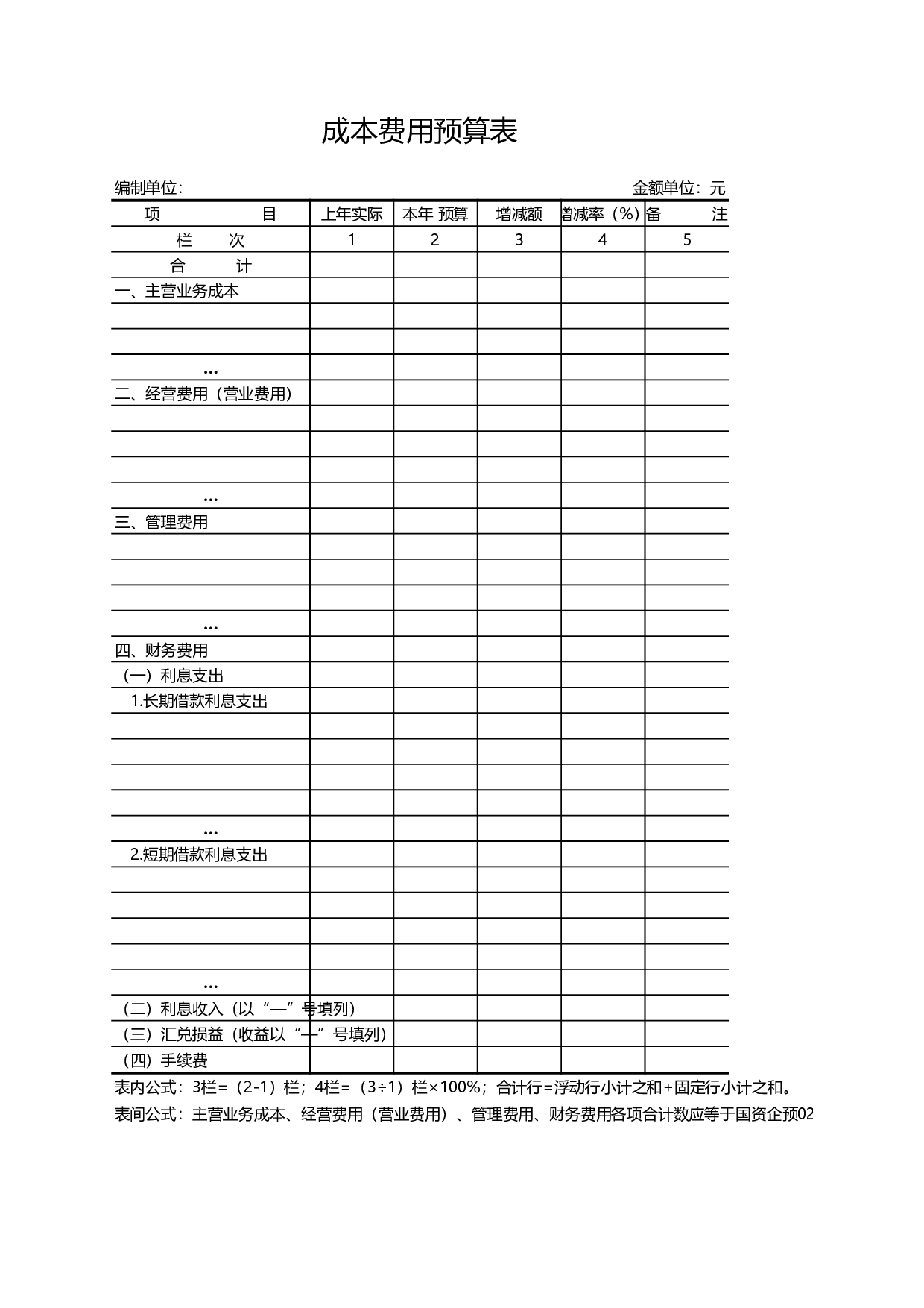 成本费用预算明细表.xls 第1页