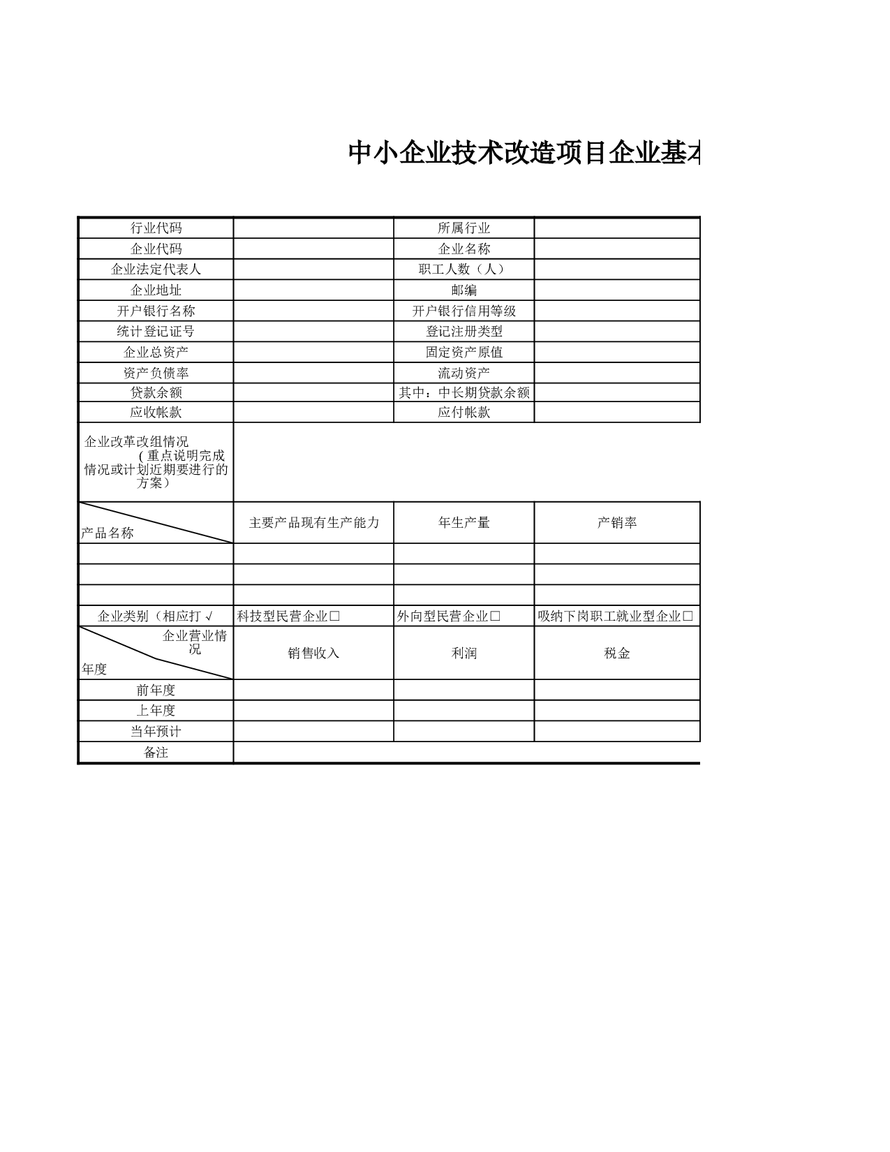 中小企业技术改造项目企业基本情况表.xls 第1页