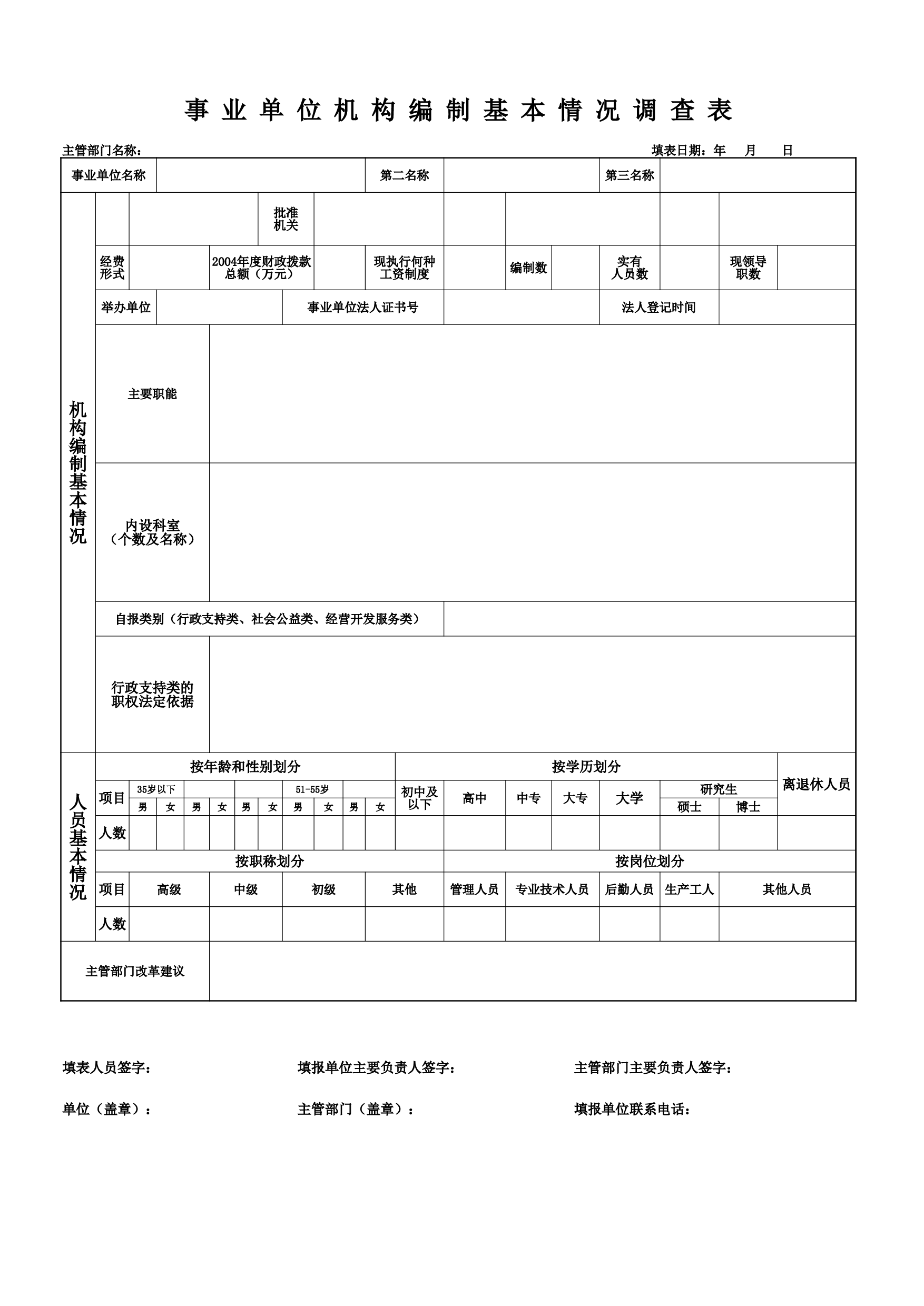 事业单位机构编制基本情况调查表.xls 第1页