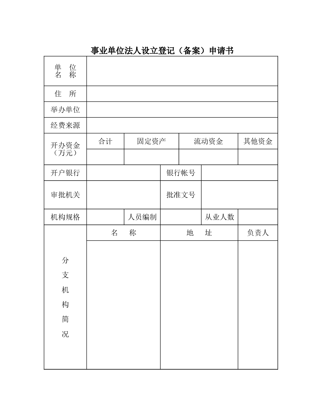 事业单位法人设立登记（备案）申请书.xls 第1页