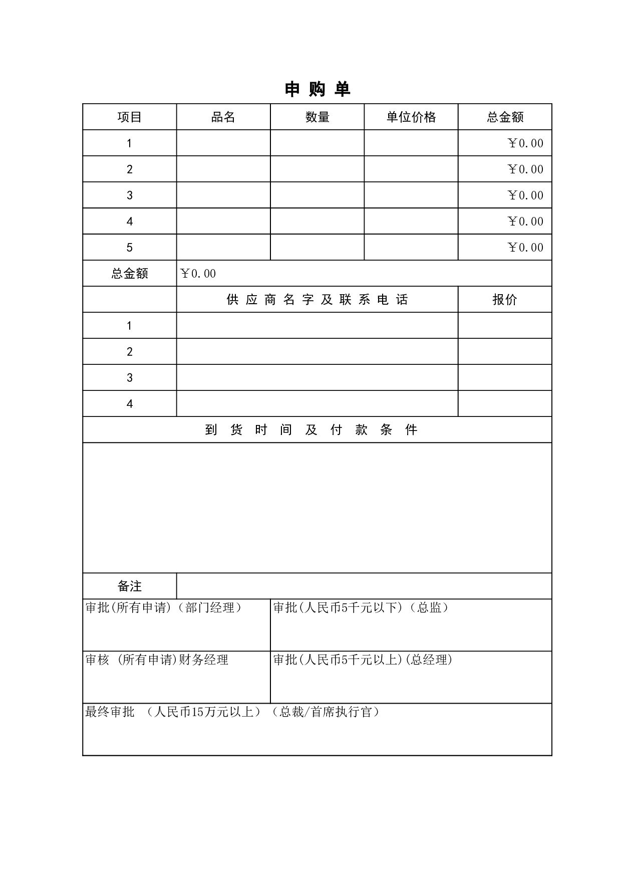 企业公司使用的申购单.xls 第1页