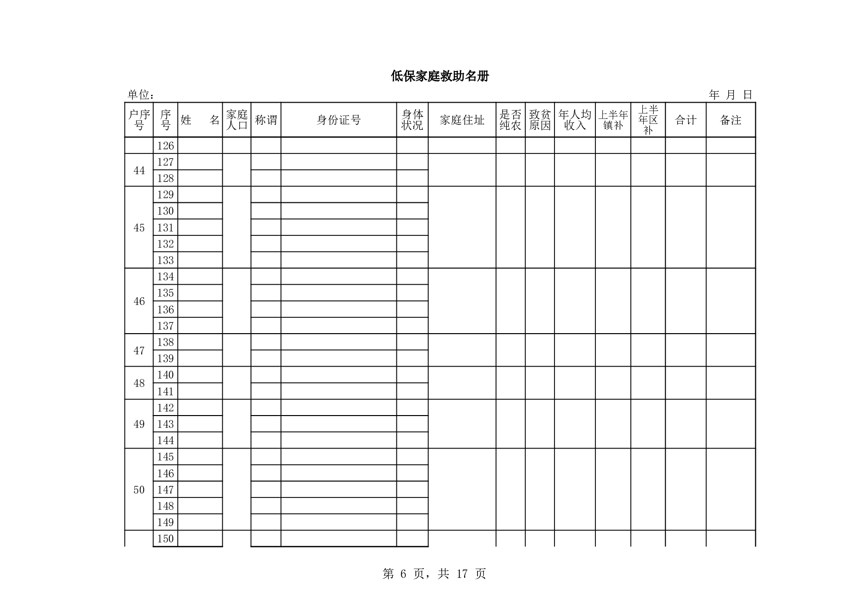 低保家庭救助名册.xls 第6页