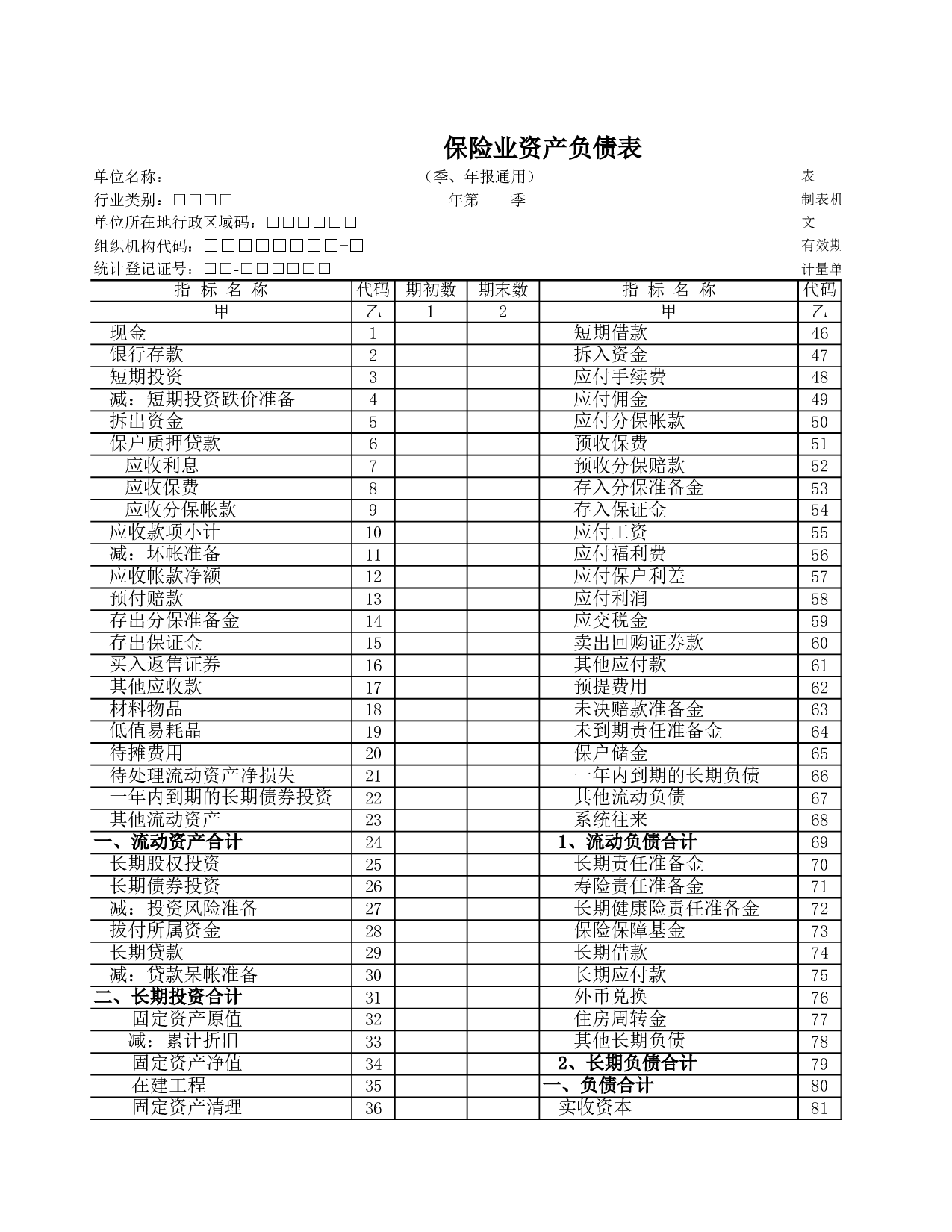 保险业资产负债表.xls 第1页