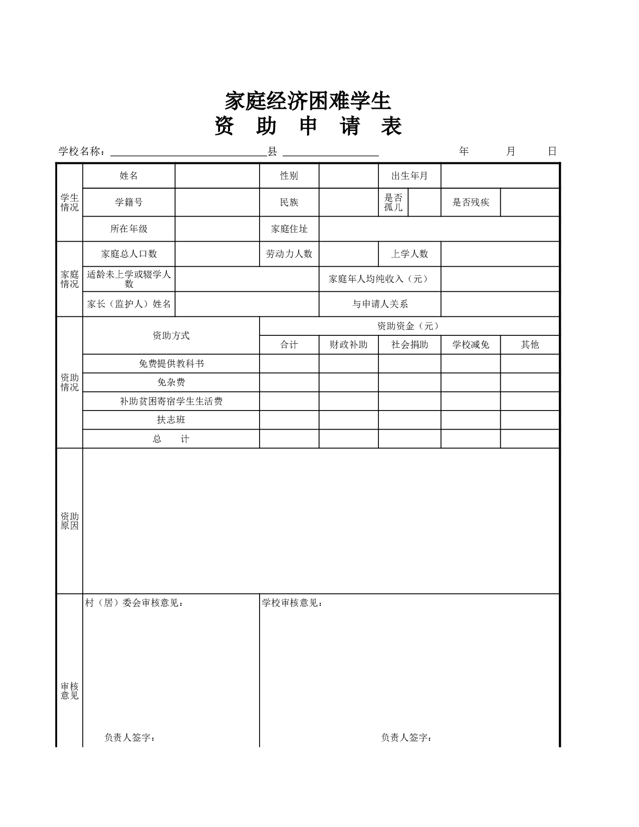 困难学生资助申请表.xls 第1页