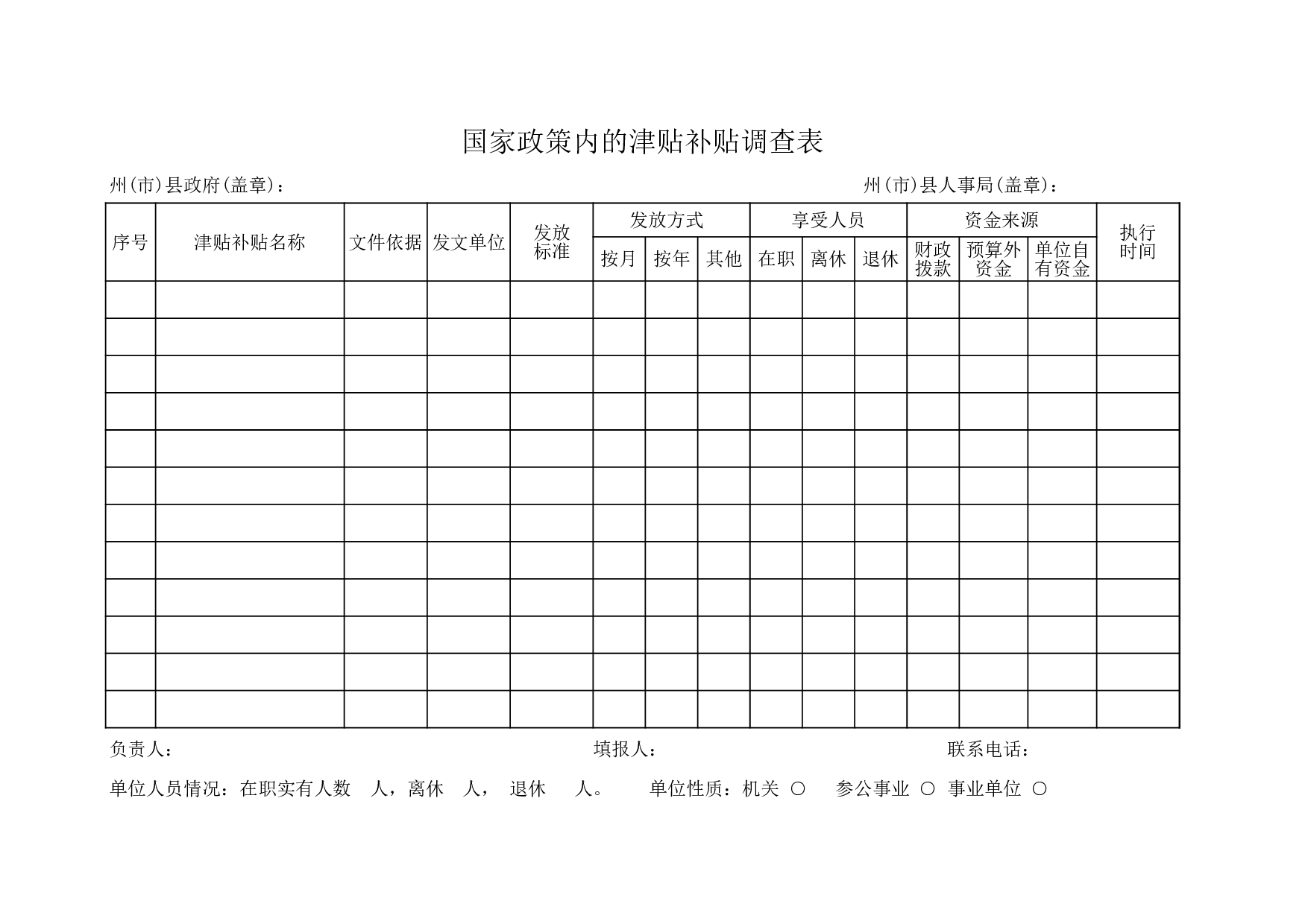 国家政策内的津贴补贴调查表.xls 第1页