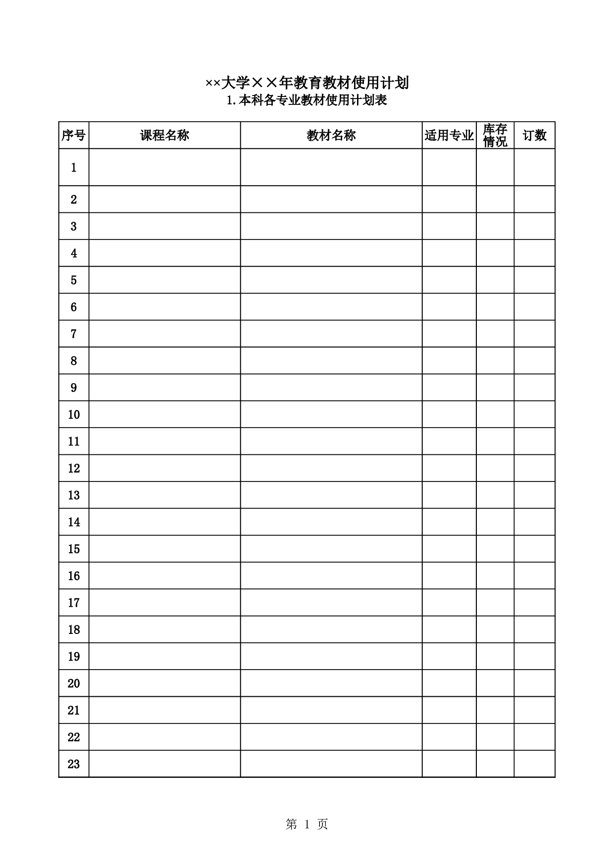 大学教育教材使用计划.xls 第1页
