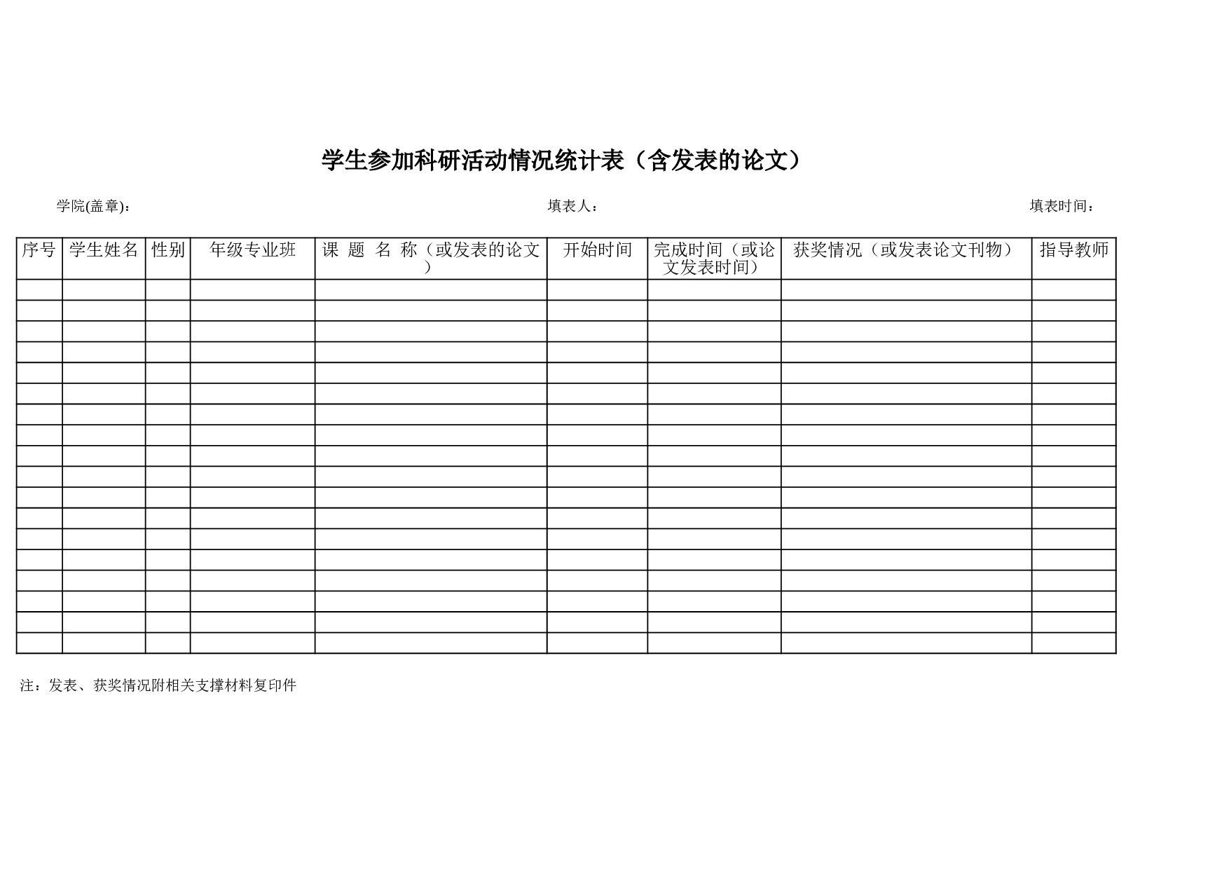学生参加科研活动情况统计表（含发表的论文）.xls 第1页