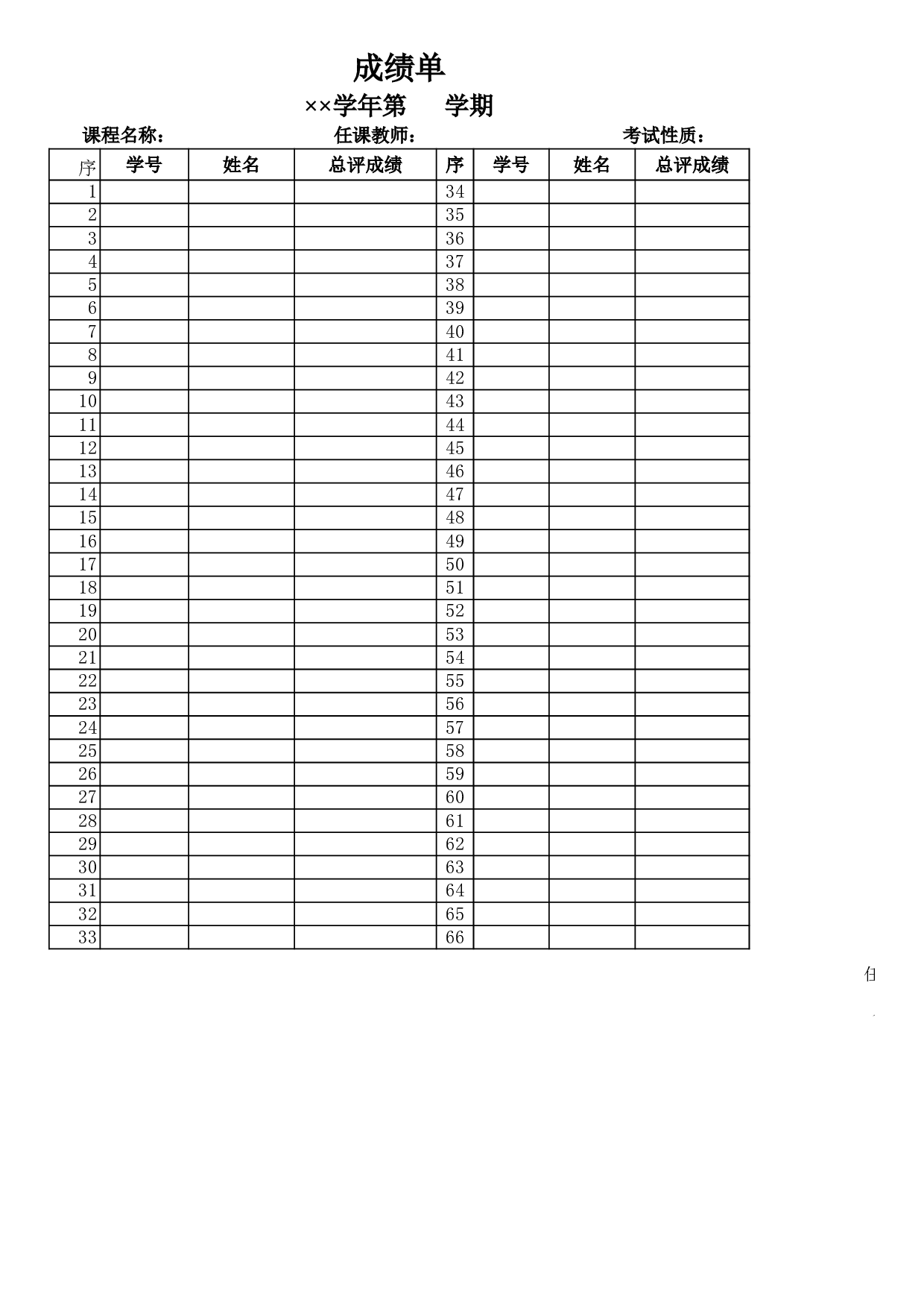 成绩单.xls 第1页
