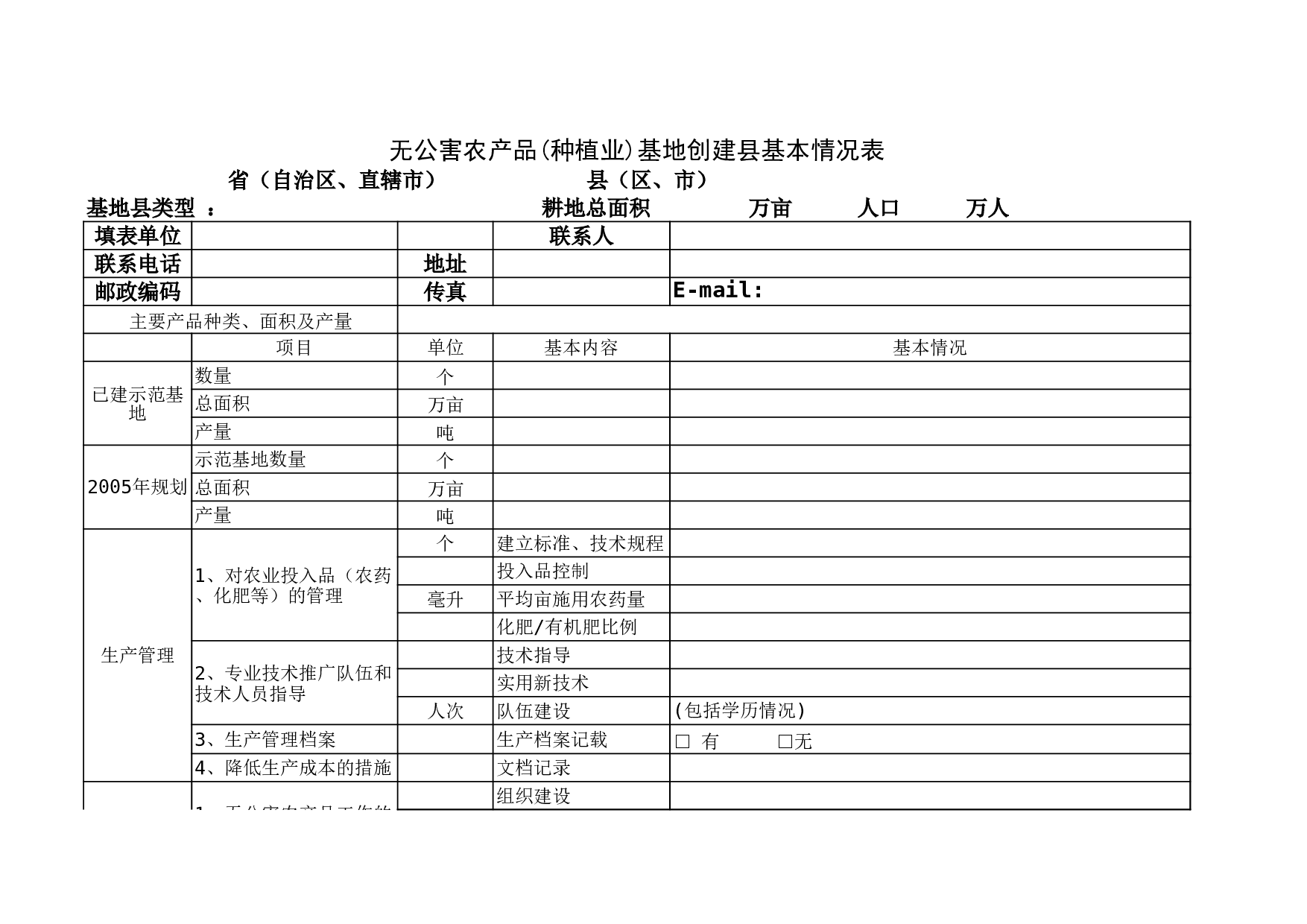 无公害农产品基地创建县基本情况表.xls 第1页