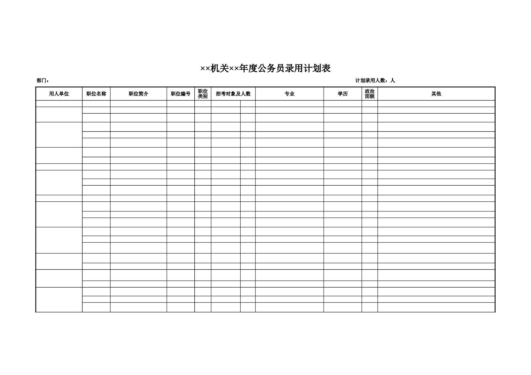 机关年度公务员录用计划表.xls 第1页