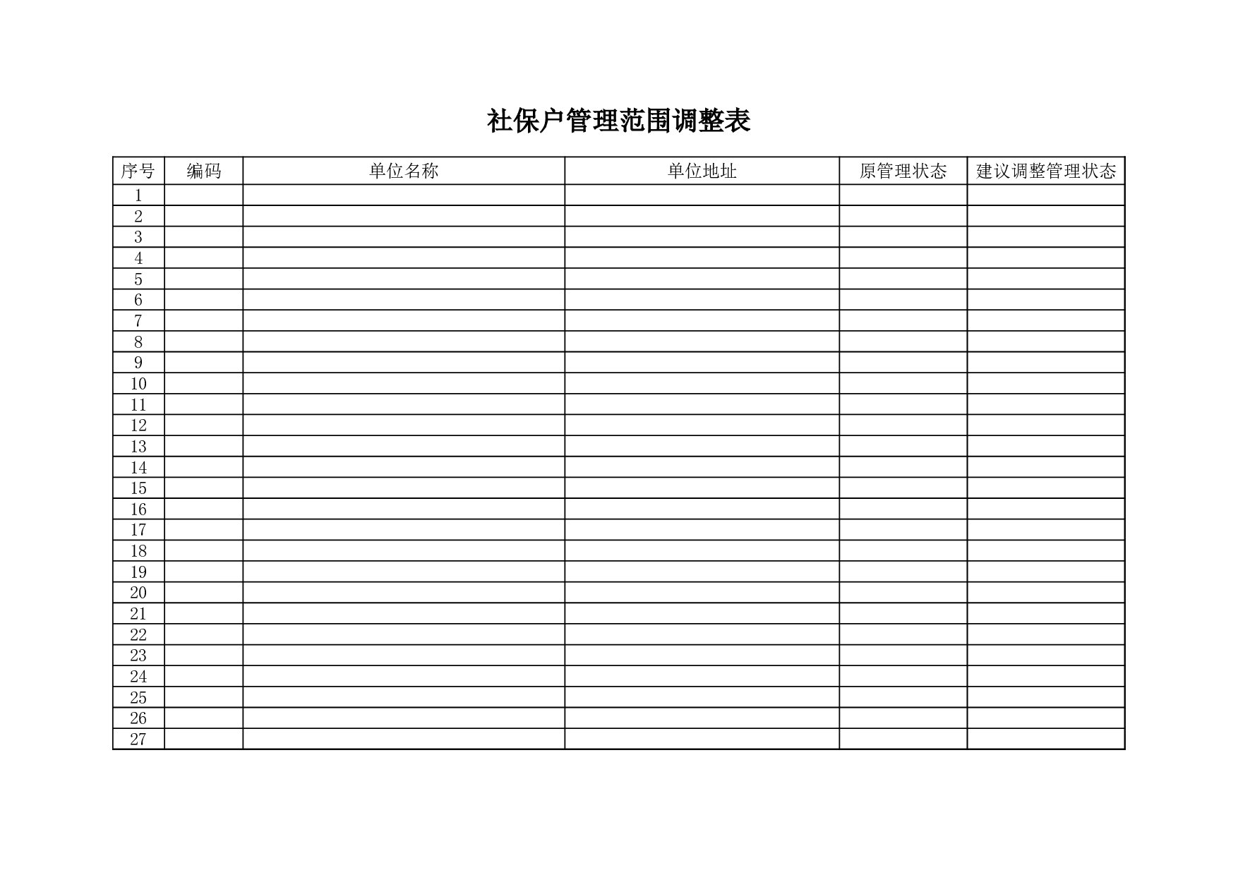 社保户管理范围调整表.xls 第1页