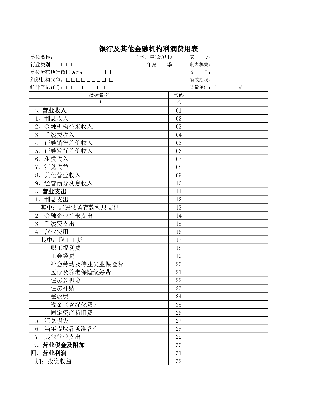 银行及其他金融机构利润费用表.xls 第1页