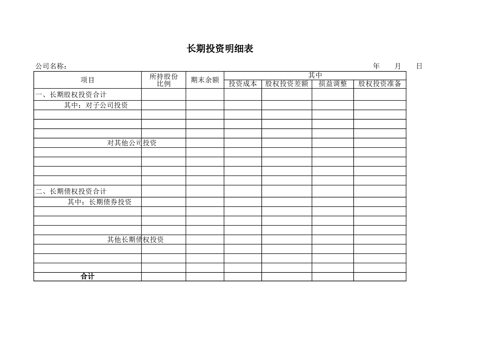 长期投资明细表.xls 第1页