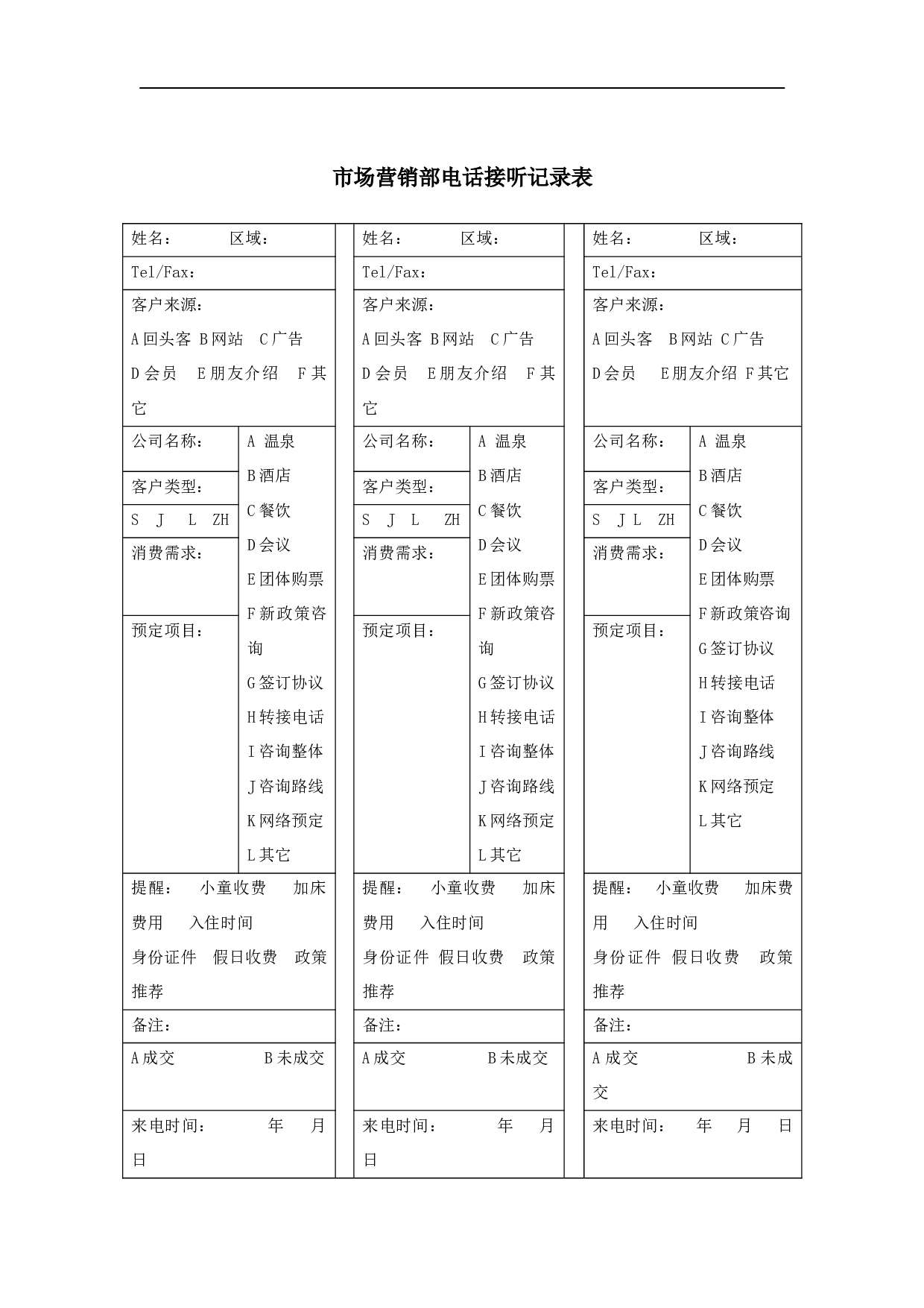 市场营销部各类表格.doc 第1页