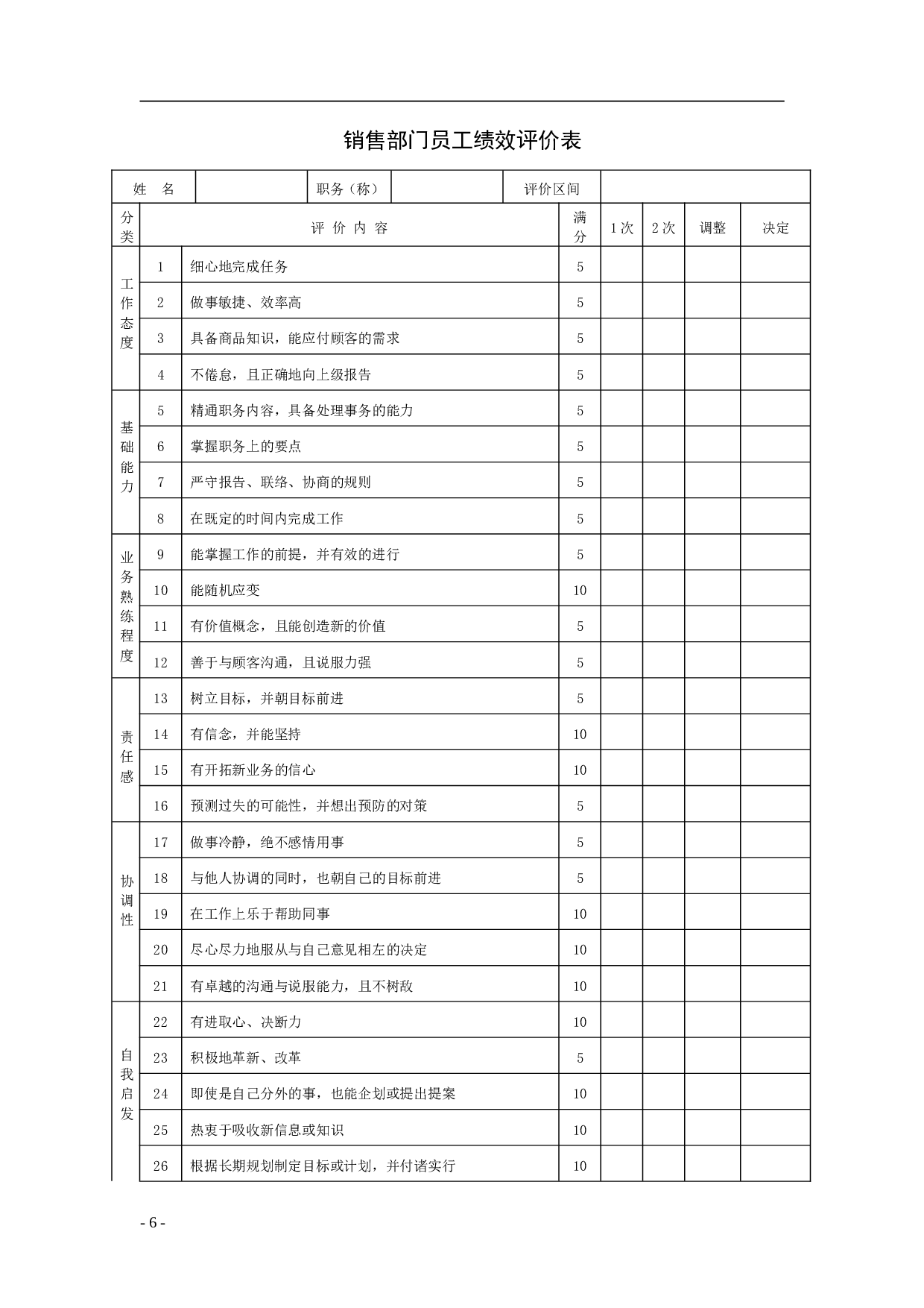 公司绩效考核表格大全 10页.doc 第6页
