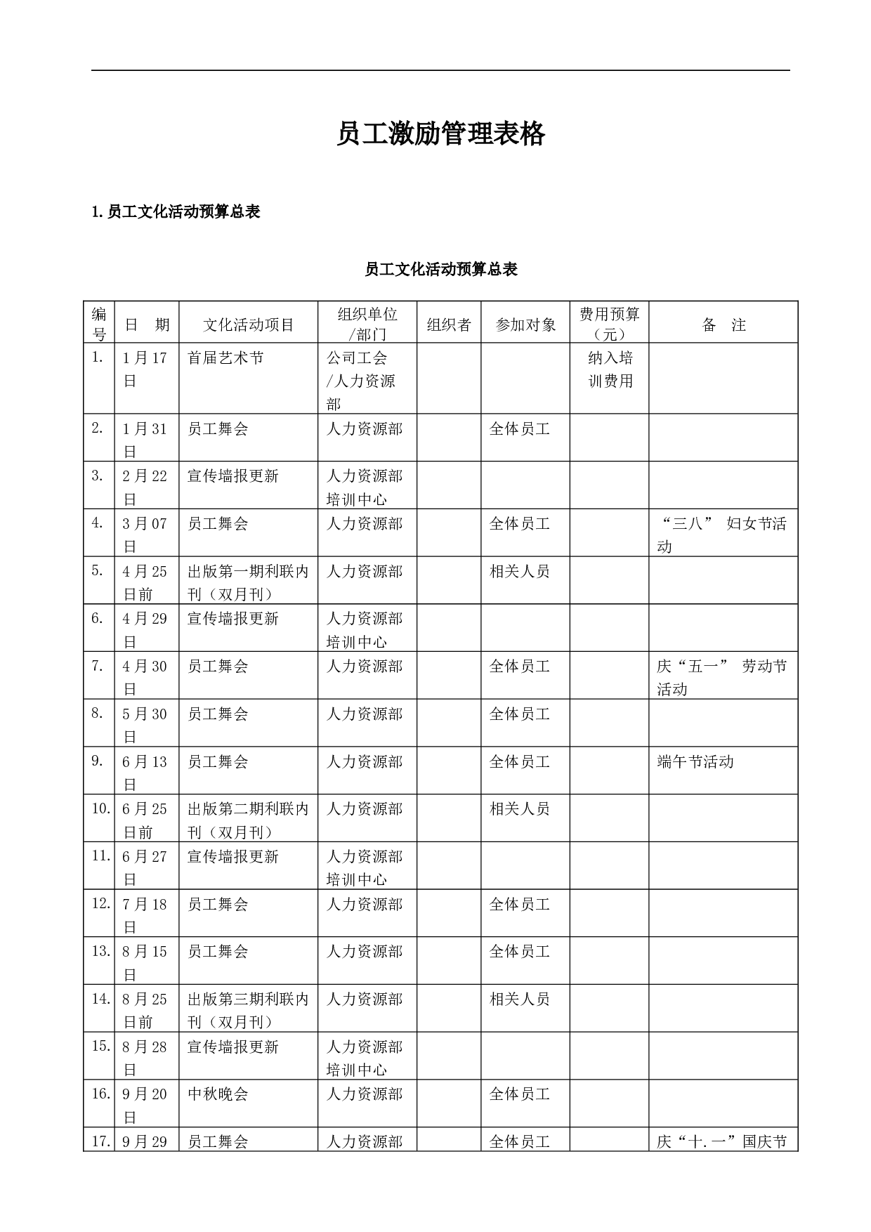 员工激励管理表格 6页.doc 第1页