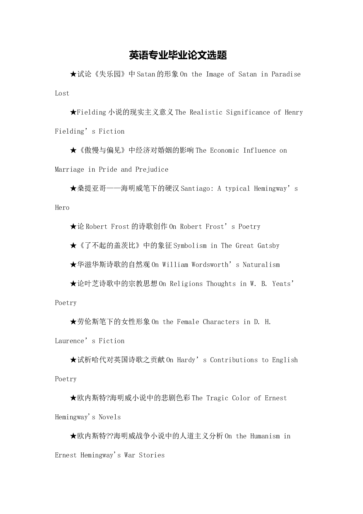 毕业论文选题-英语.docx 第1页