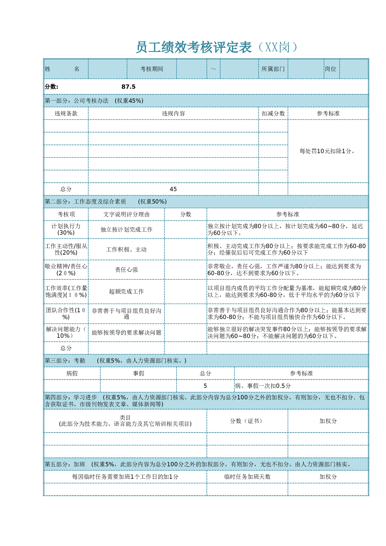 员工绩效考核表Excel表.xlsx 第1页