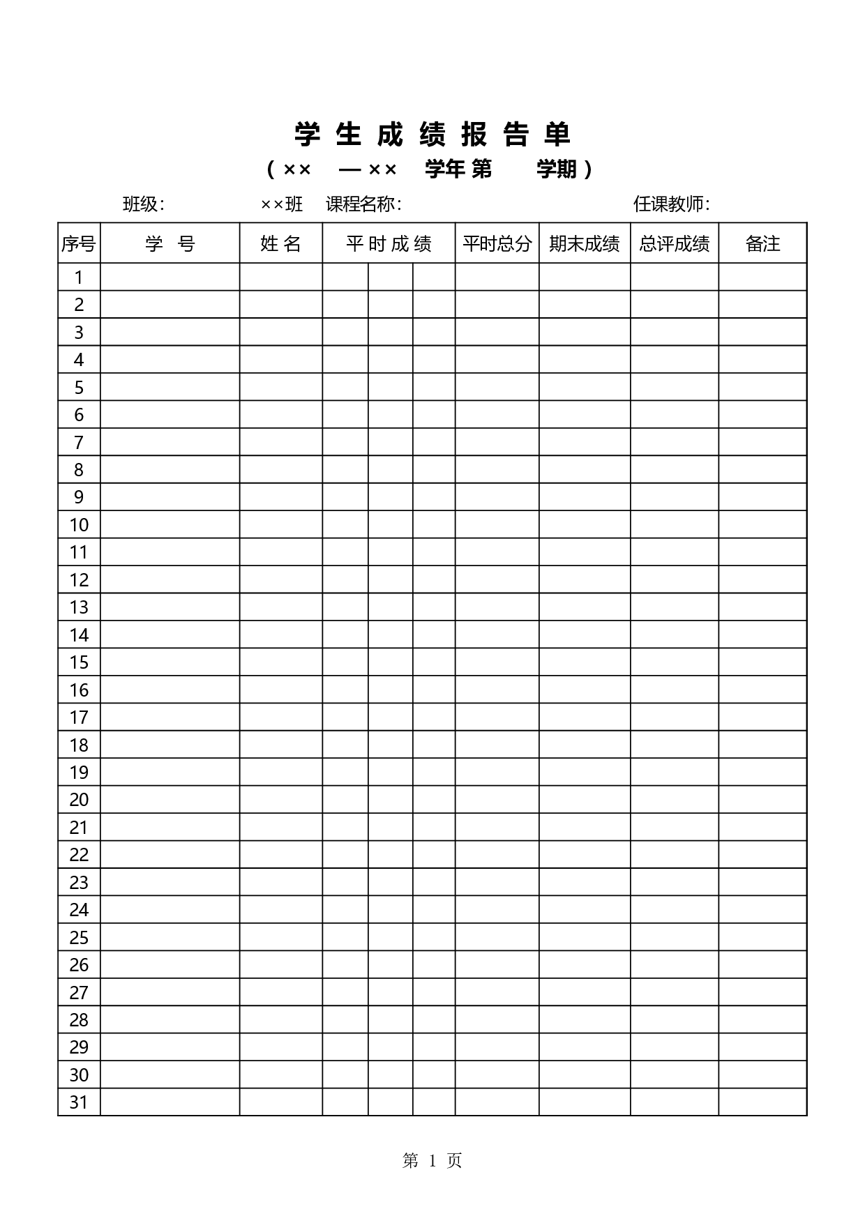 学生成绩报告单表格.xls 第1页