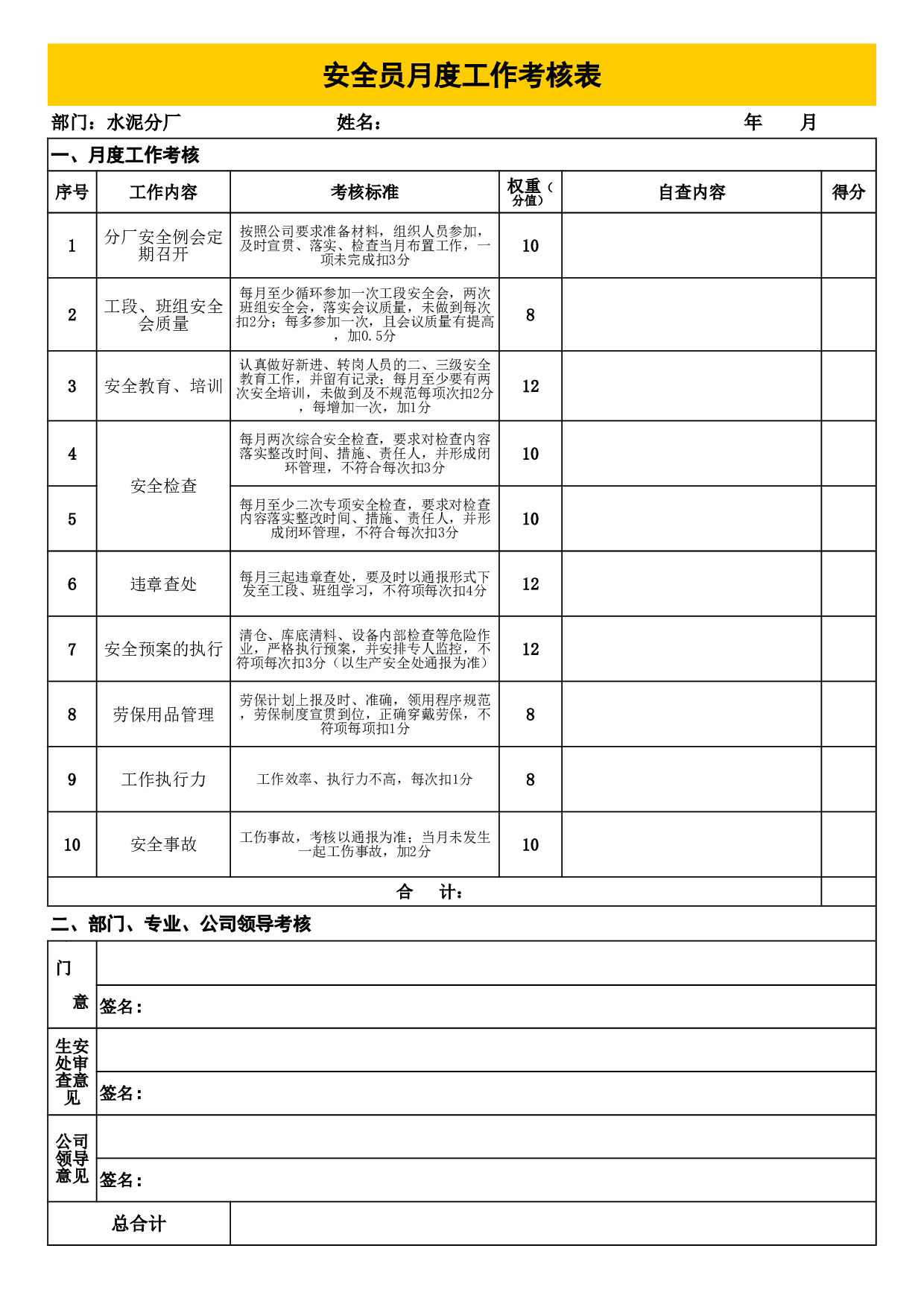 安全管理人员工作考核表.xls 第4页