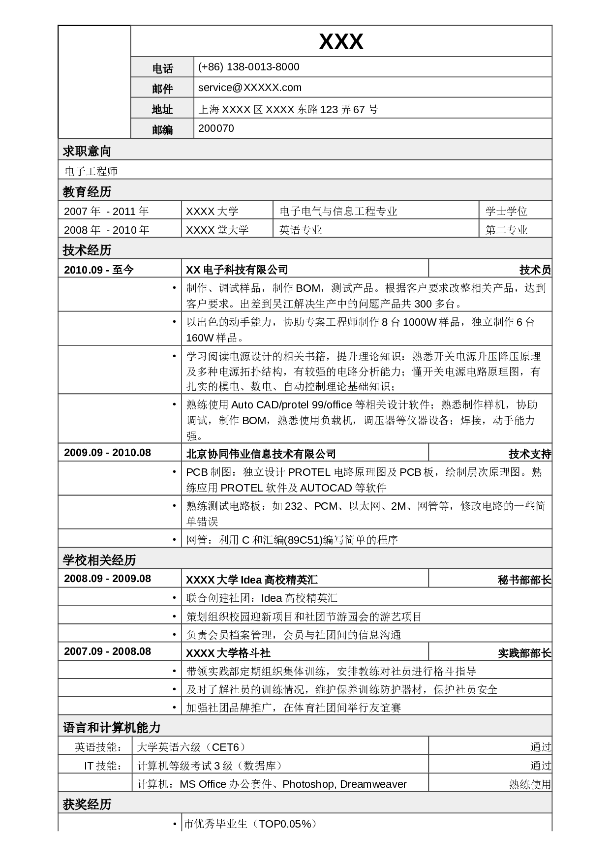 05应聘电子工程师岗位简历，一页式表格.doc 第1页