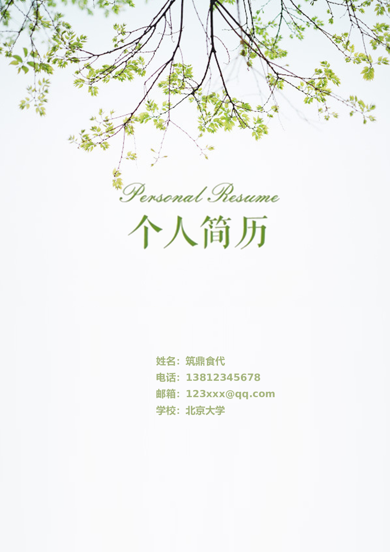 6.树枝简洁【简历封面+简历+自荐信】.doc 第1页
