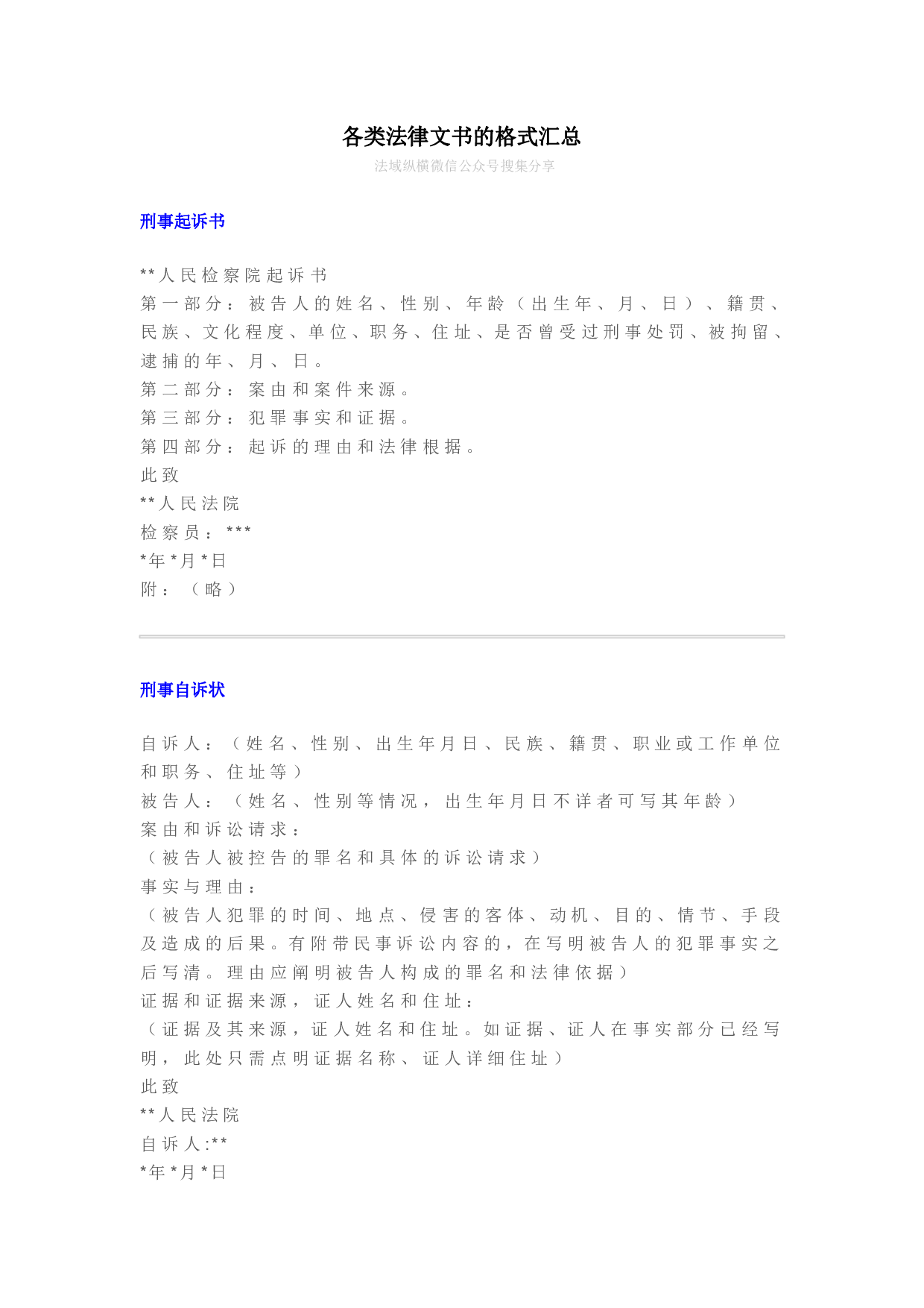 各类法律文书格式汇总.pdf 第1页