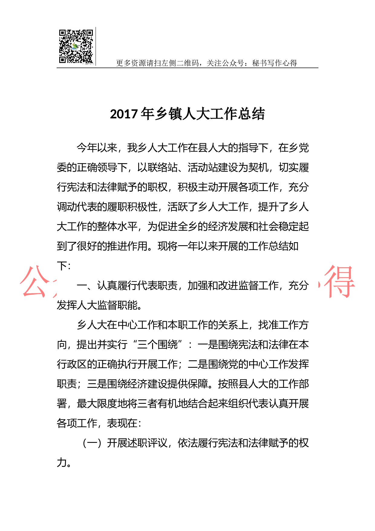 2023年乡镇人大工作总结.docx 第1页