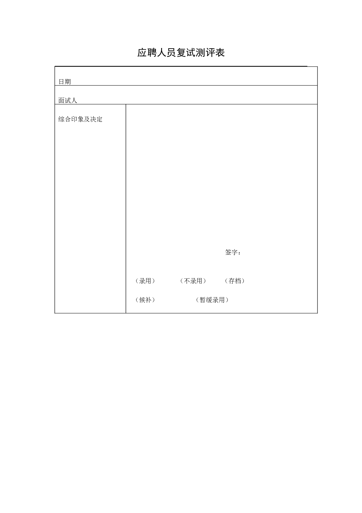【面试】应聘人员复试测评表.doc 第1页