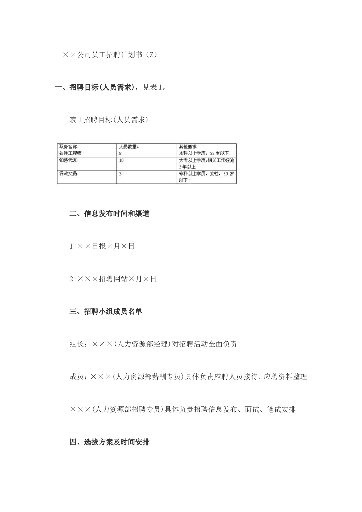 【模板】20XX公司员工招聘计划书.doc 第1页