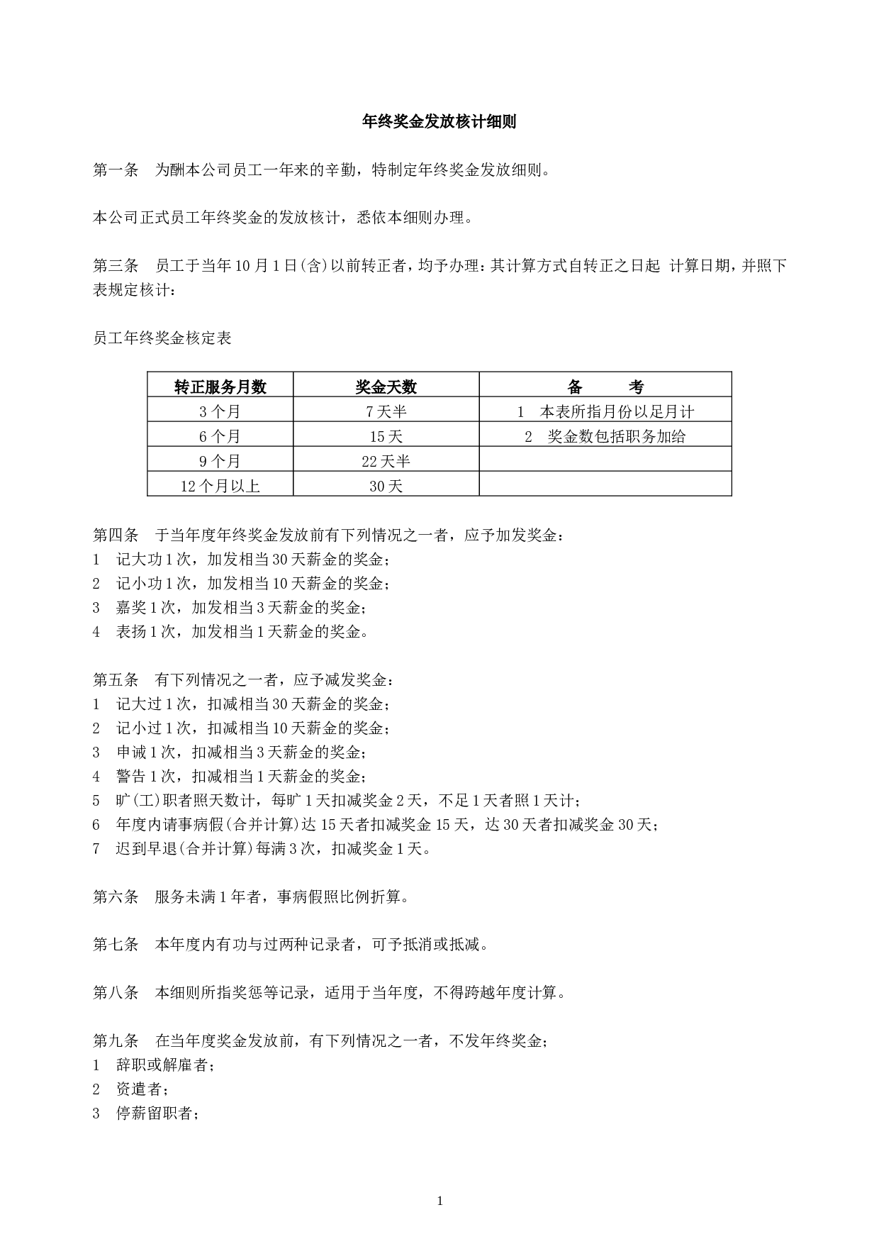 【年终奖管理制度】年终奖金发放核计细则.doc.doc 第1页