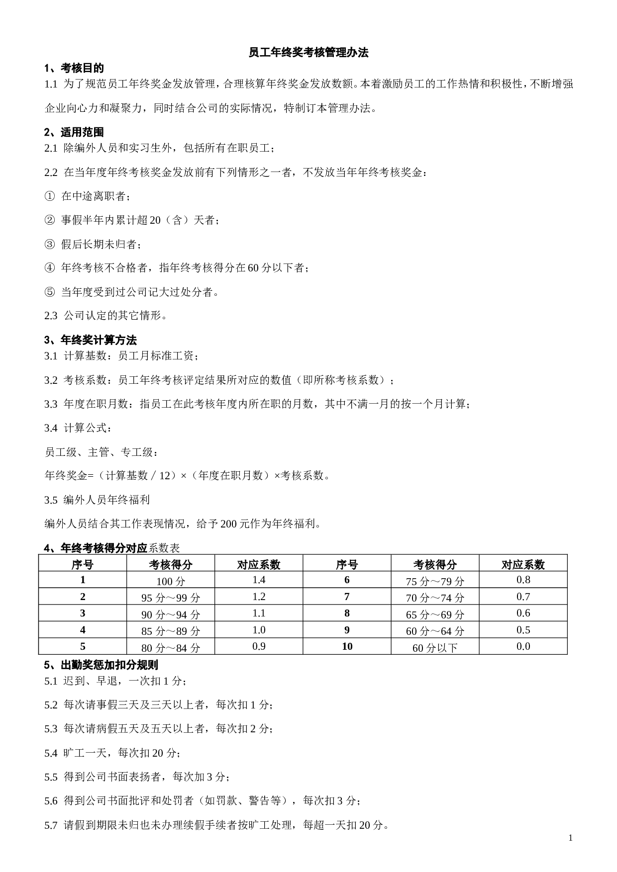 【年终奖管理制度】最新员工年终奖考核管理办法（含年终考核表）.doc 第1页